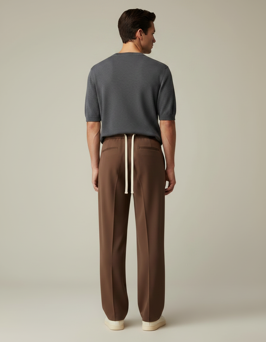 Pantalon Chinois Marron Ample Décontracté Cordon Homme - Gabardine - vue 2