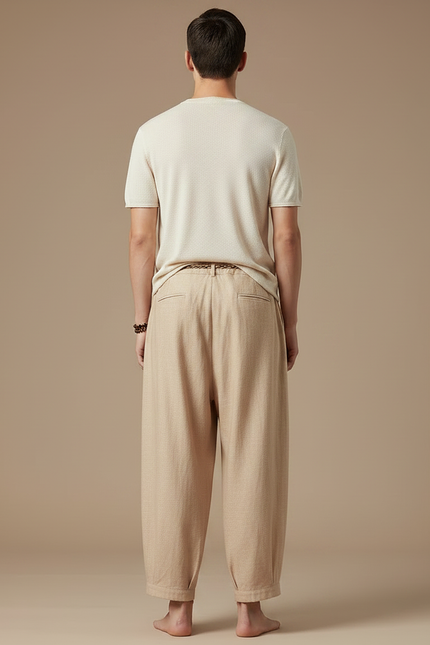 Pantalon Chinois Beige Lin Ample Harem Décontracté - vue 2
