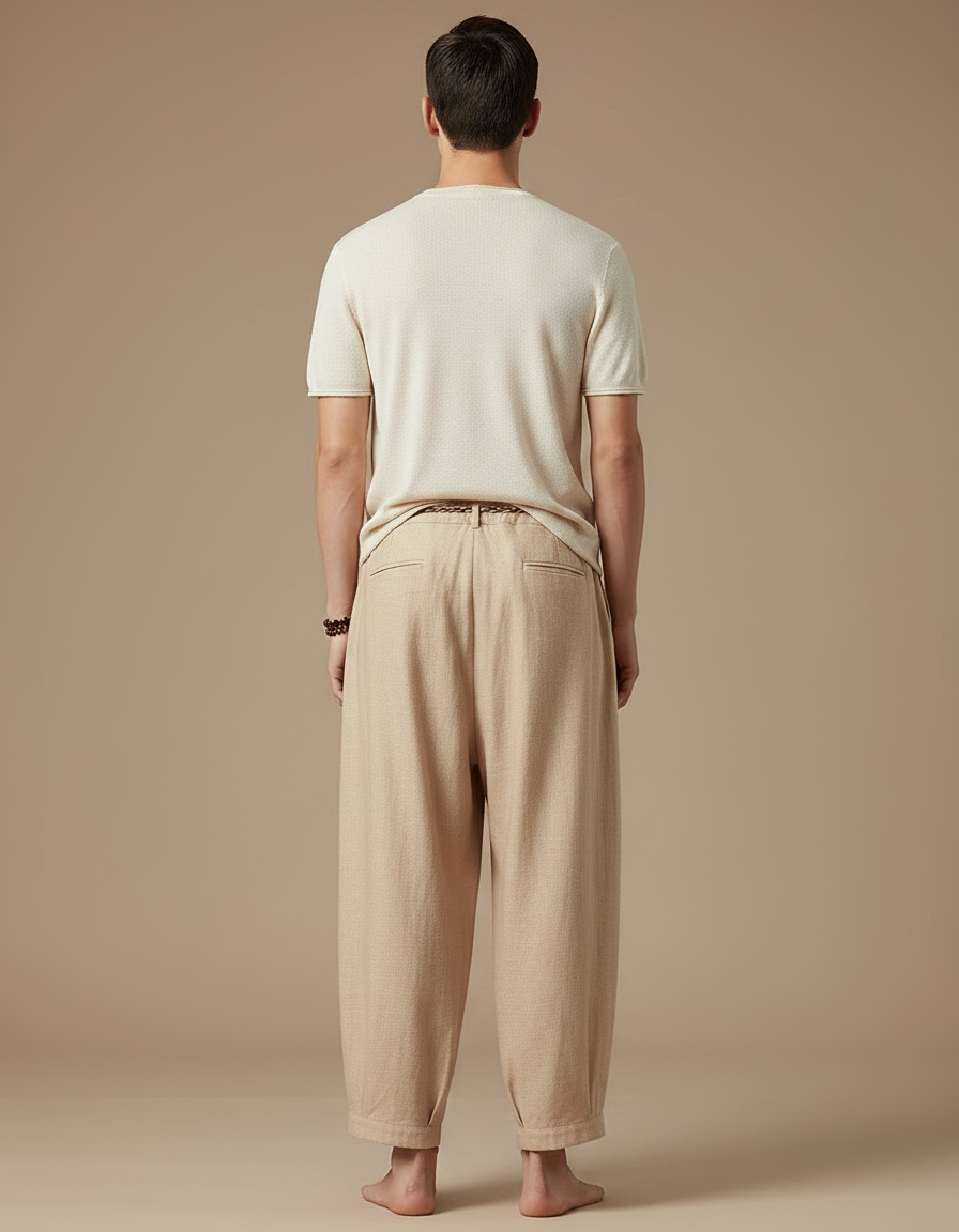 Pantalon Chinois Beige Lin Ample Harem Décontracté - vue 2