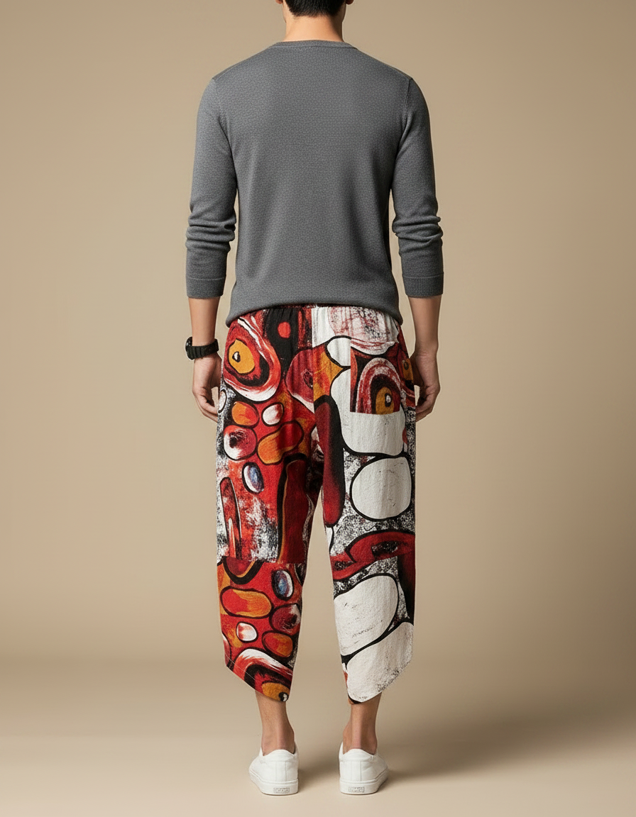 Pantalon Chinois Imprimé Abstrait Harem Ample Coton - Multicolore - vue 2
