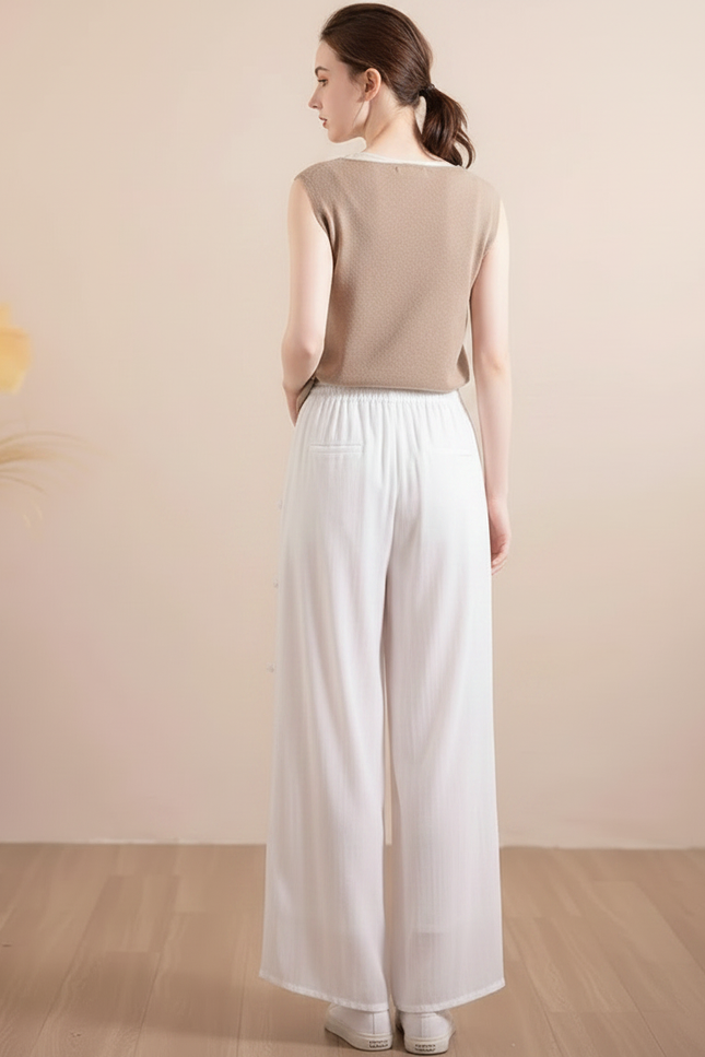 Pantalon Chinois Blanc Ample Brodé Tencel Fluide - Viscose - vue 2