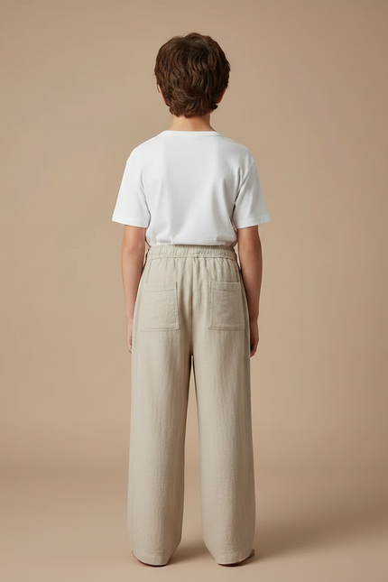 Pantalon Chinois Beige Lin Ample Décontracté Garçon - vue 2
