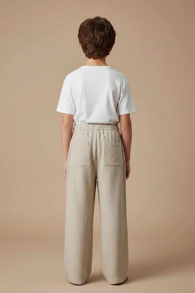 Pantalon Chinois Beige Lin Ample Décontracté Garçon - vue 2