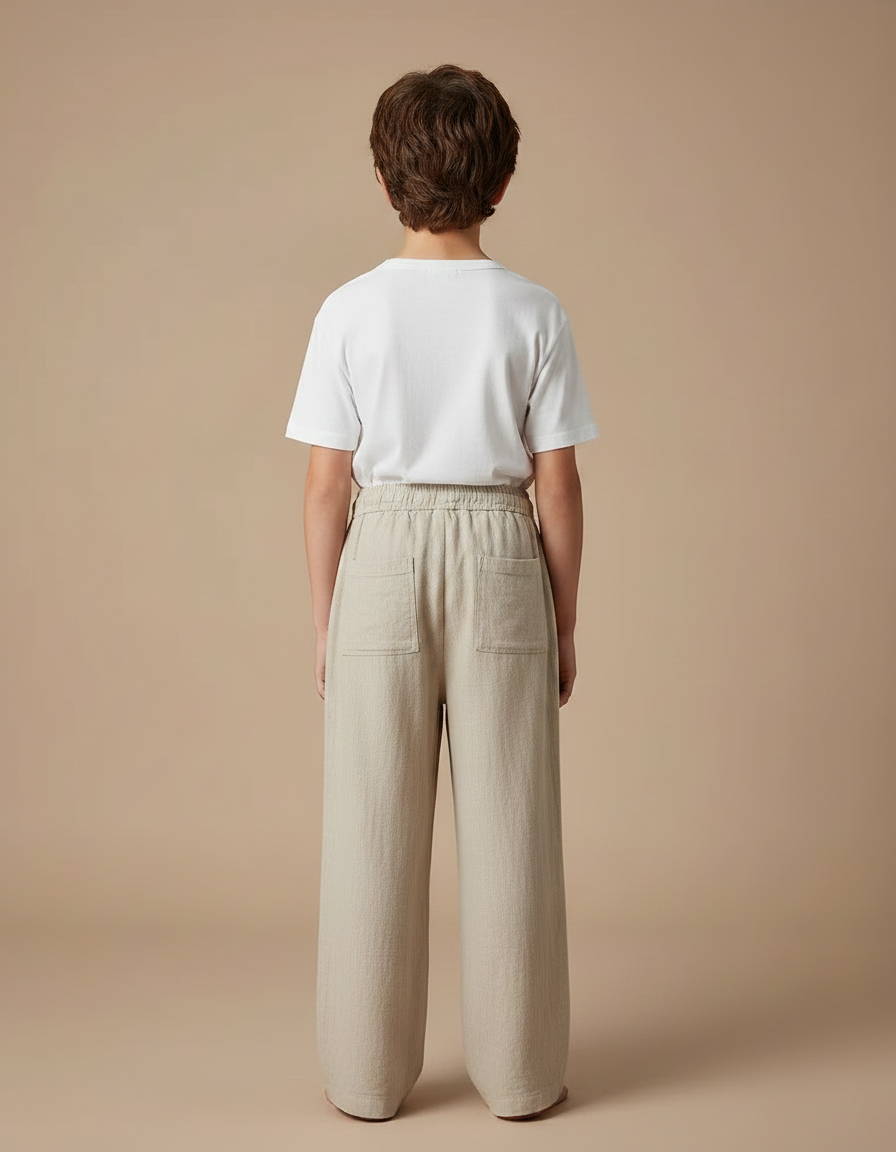Pantalon Chinois Beige Lin Ample Décontracté Garçon - vue 2