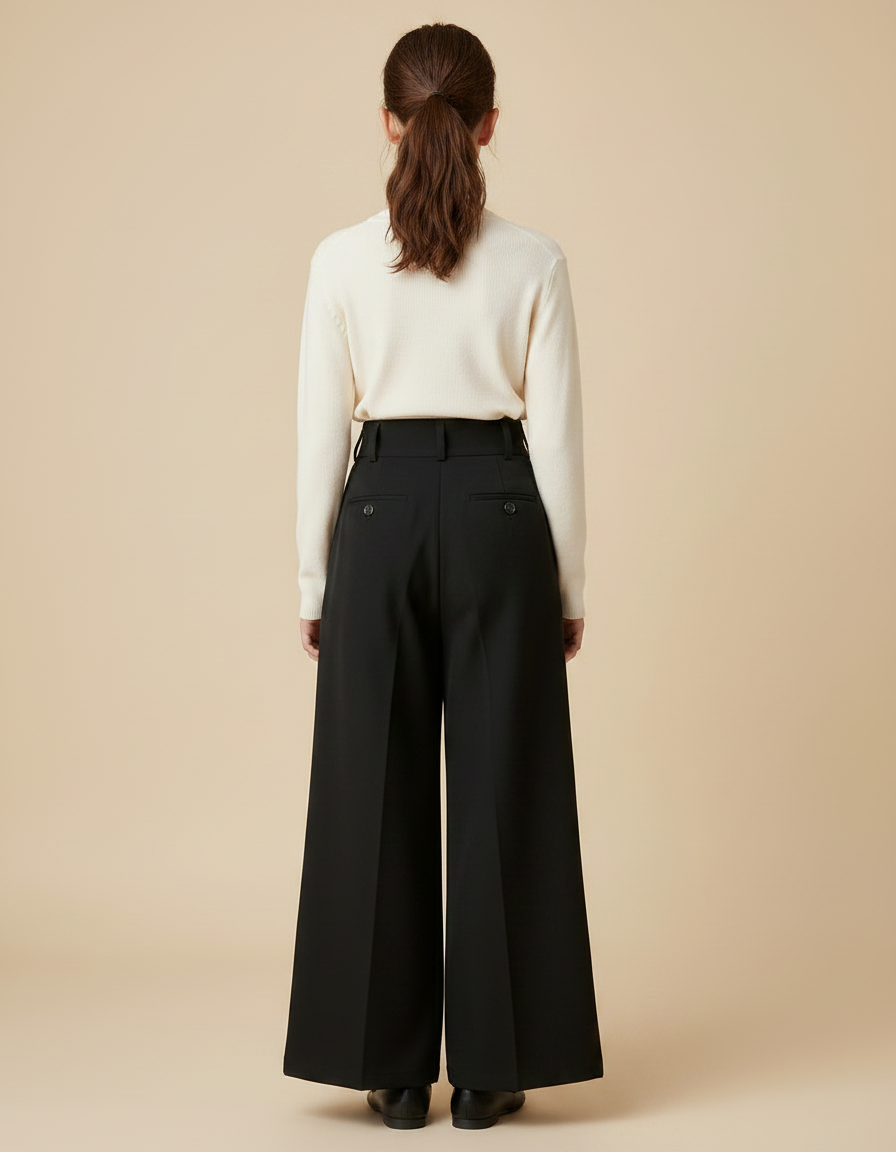 Pantalon Chinois Noir Ample Ruban Brodé Enfant - Gabardine - vue 2