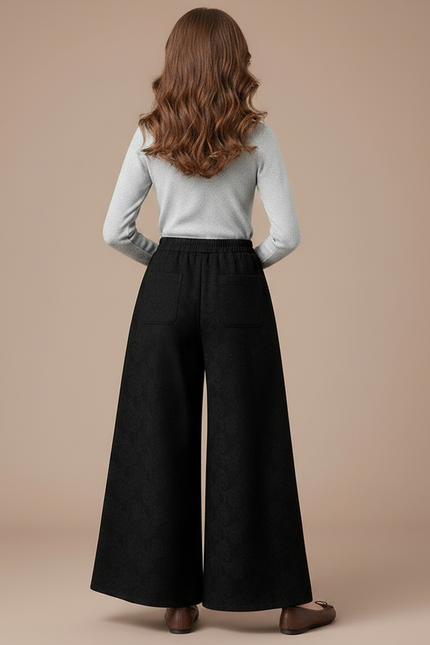 Pantalon Chinois Noir Brodé Ample Large Enfant - Laine - vue 2