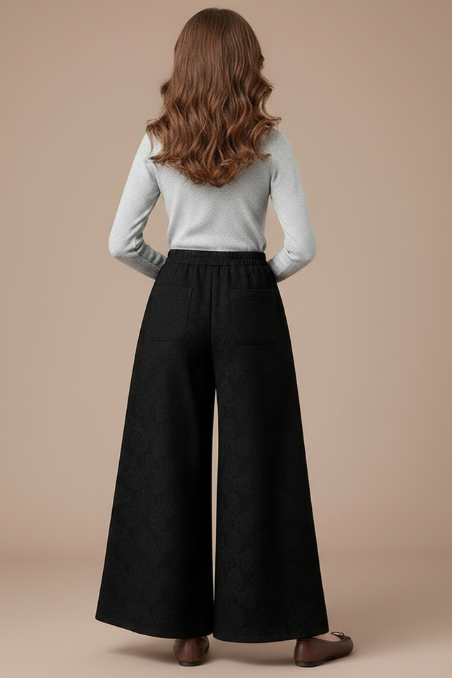 Pantalon Chinois Noir Brodé Ample Large Enfant - Laine - vue 2