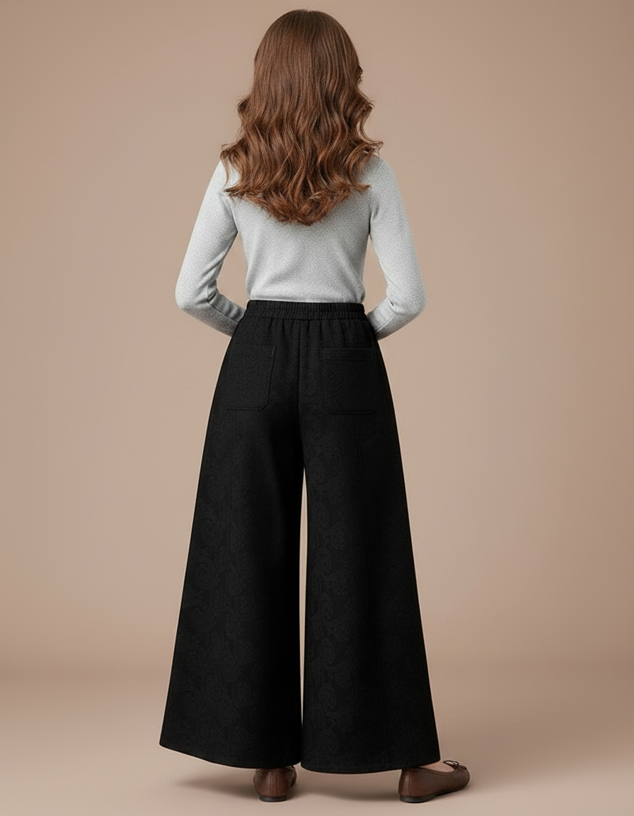 Pantalon Chinois Noir Brodé Ample Large Enfant - Laine - vue 2