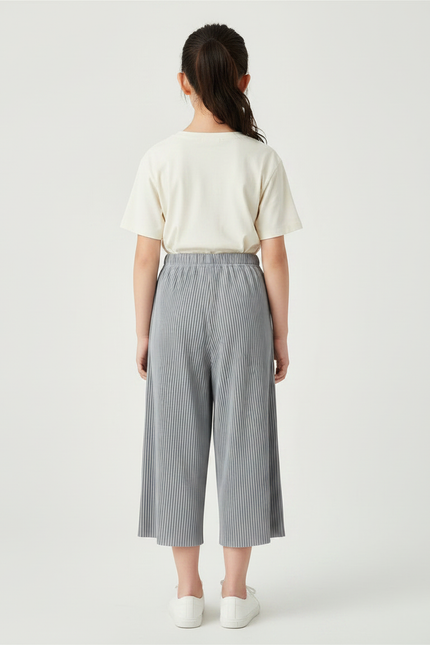 Pantalon Chinois Gris Plissé Ample Décontracté Enfant - Polyester - vue 2