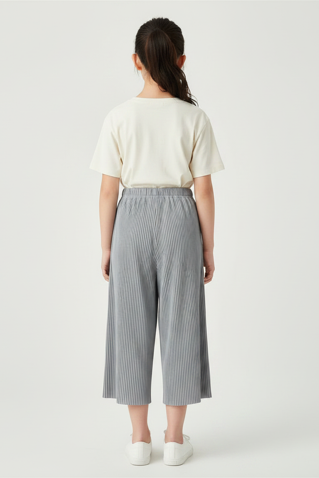 Pantalon Chinois Gris Plissé Ample Décontracté Enfant - Polyester - vue 2