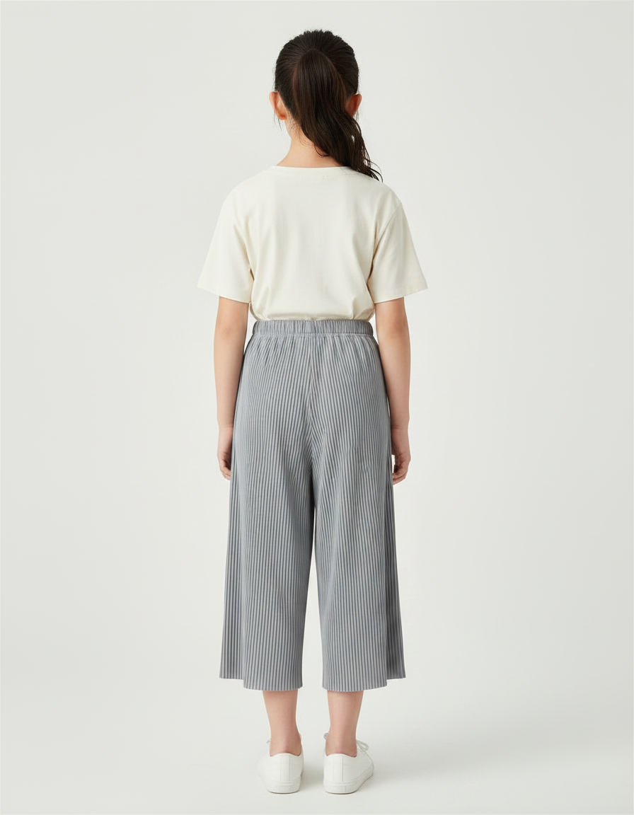 Pantalon Chinois Gris Plissé Ample Décontracté Enfant - Polyester - vue 2