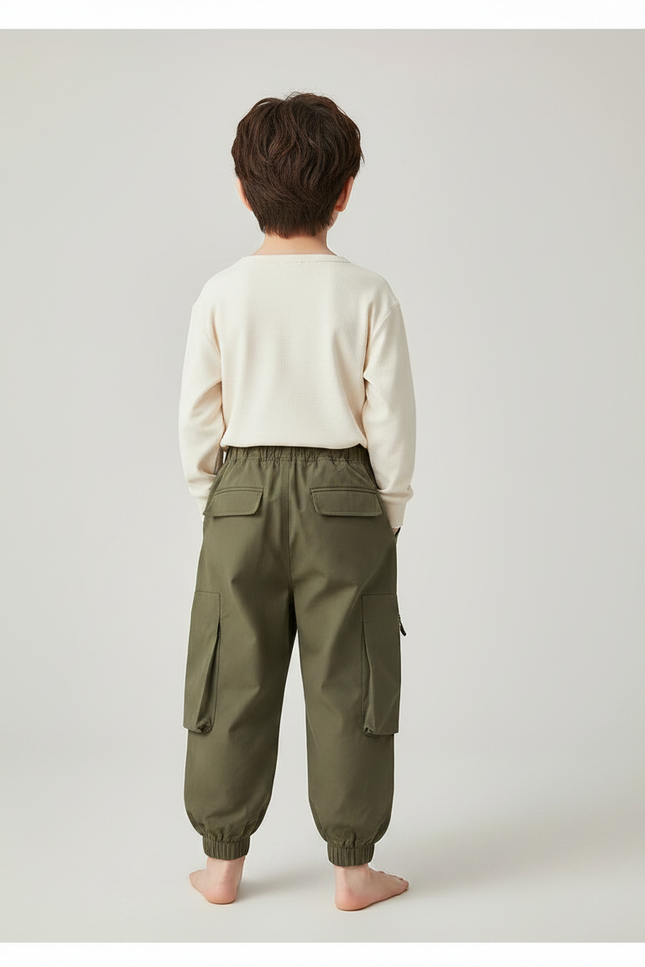 Pantalon Chinois Kaki Ample Cargo Élastique Enfant - Coton - vue 2