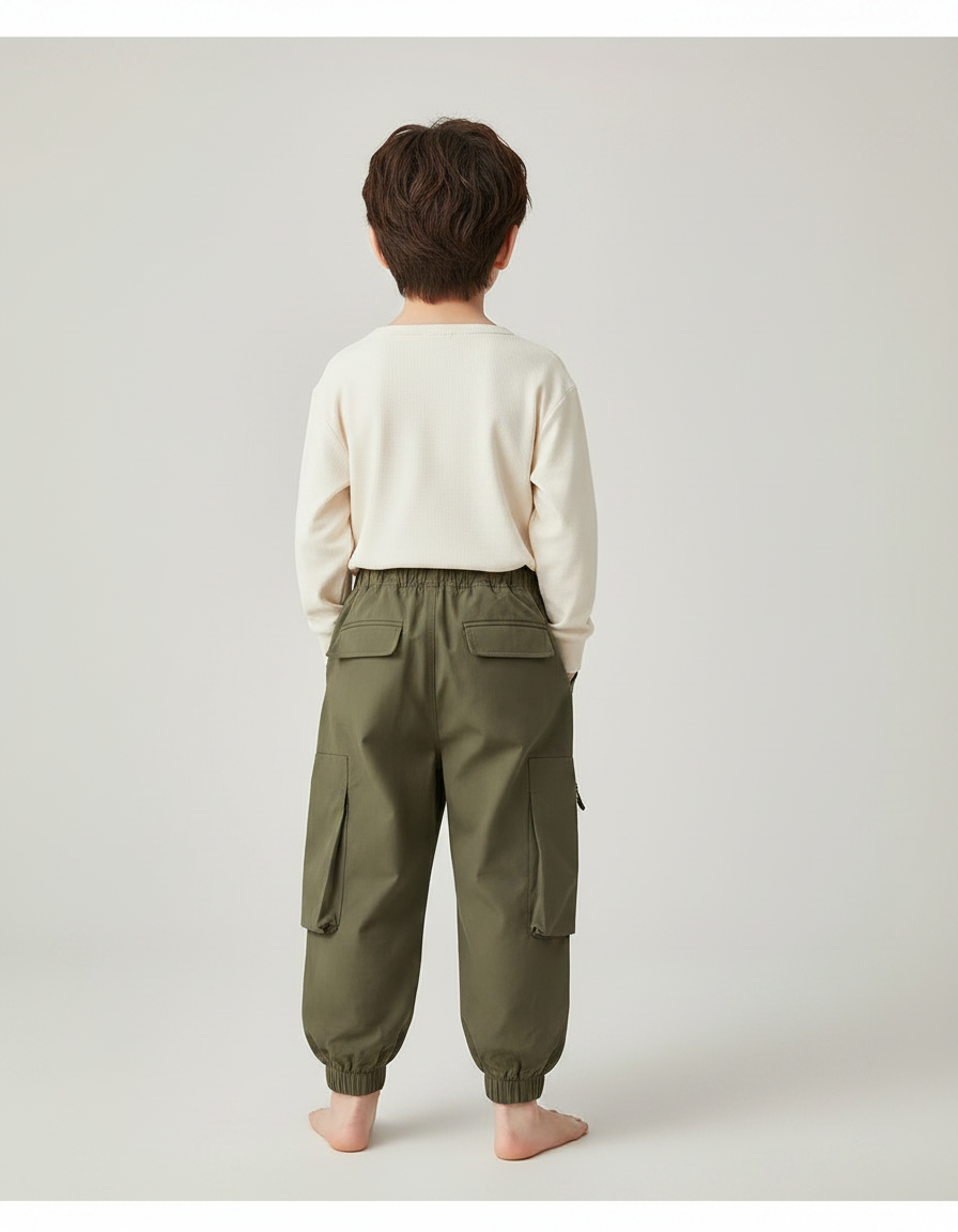 Pantalon Chinois Kaki Ample Cargo Élastique Enfant - Coton - vue 2