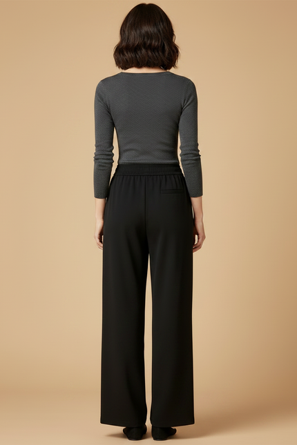 Pantalon Chinois Noir Ample Brodé Élégant Femme - Polyester - vue 2