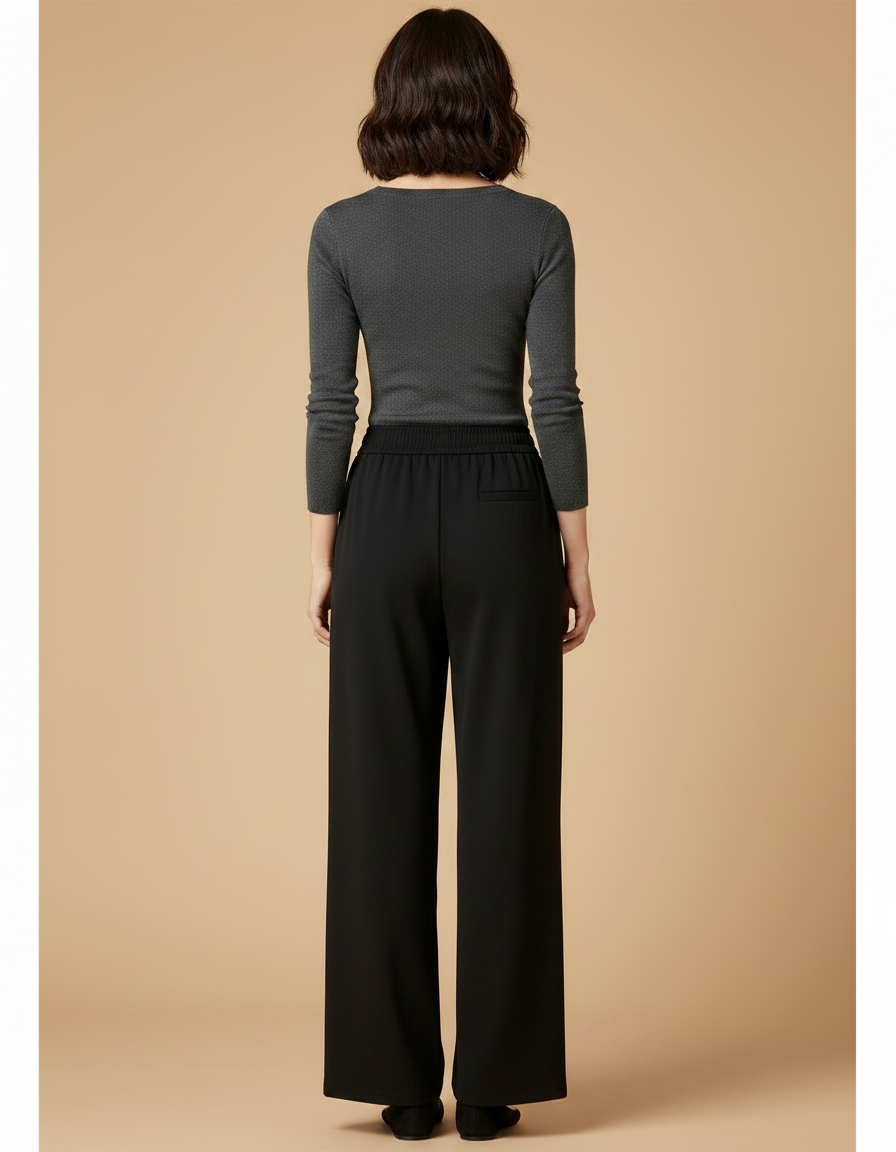 Pantalon Chinois Noir Ample Brodé Élégant Femme - Polyester - vue 2