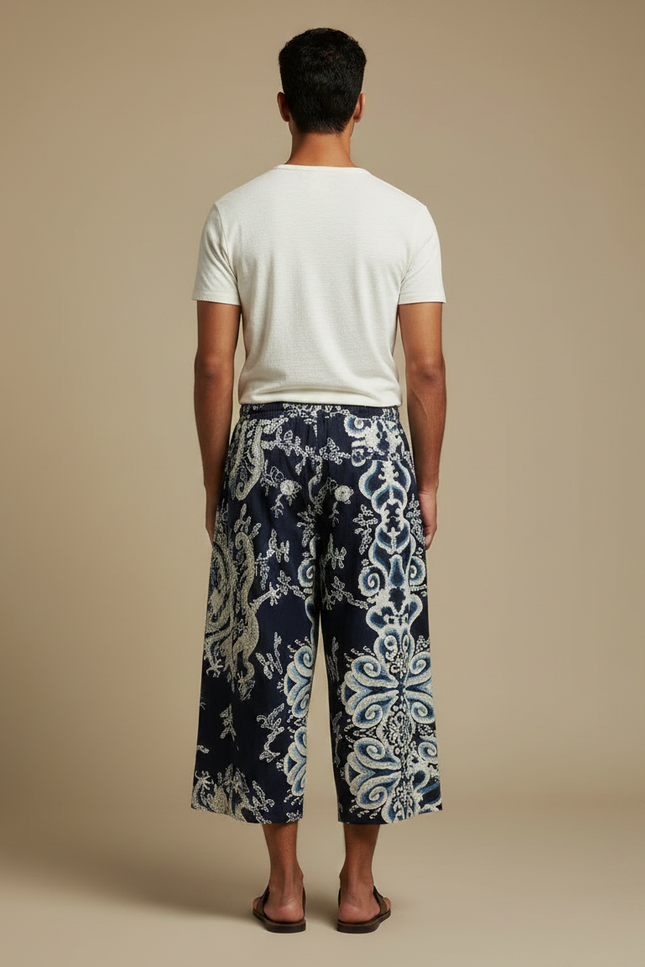 Pantalon Chinois Bleu Marine Ample Dragon Imprimé Homme - Coton - vue 2