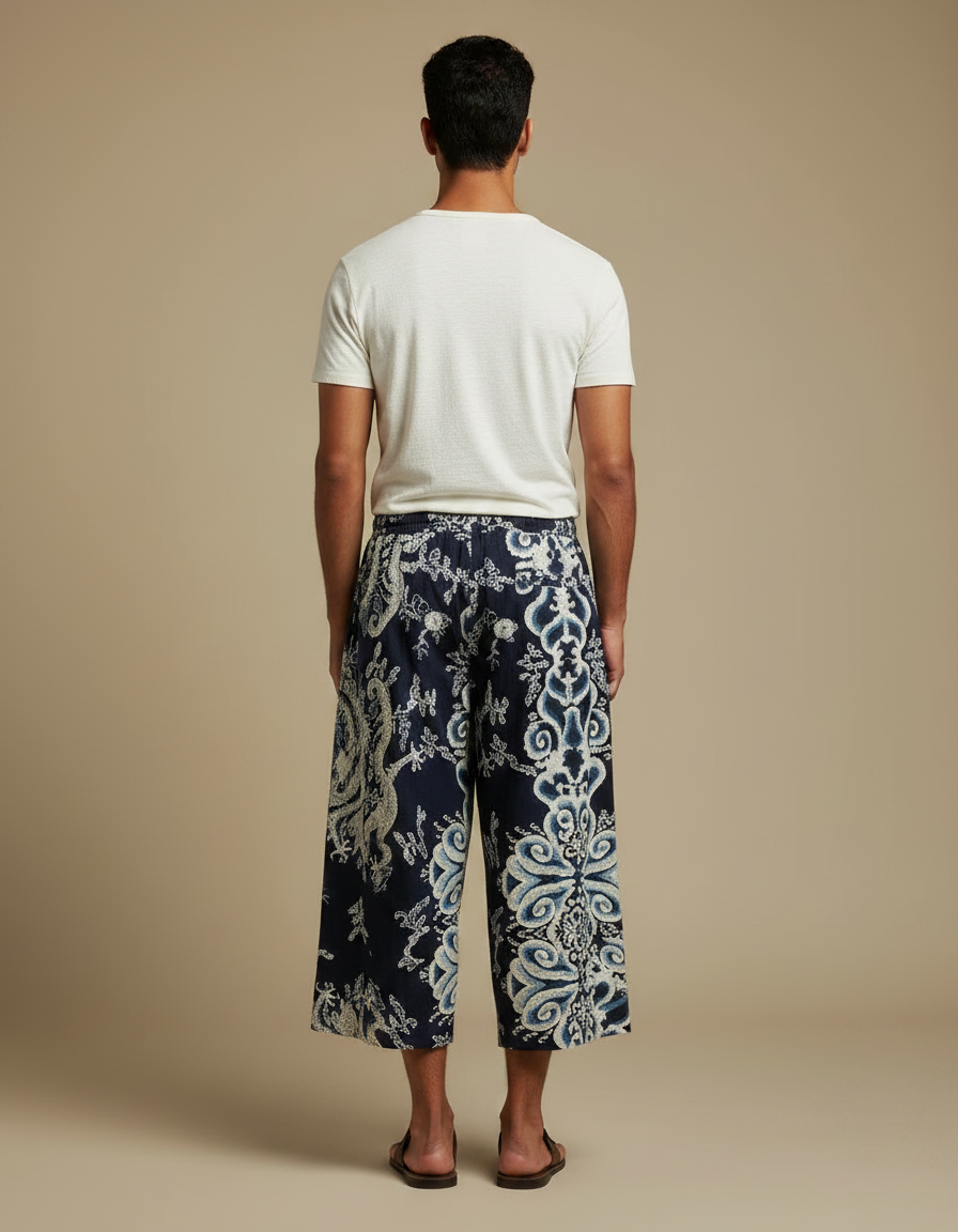 Pantalon Chinois Bleu Marine Ample Dragon Imprimé Homme - Coton - vue 2