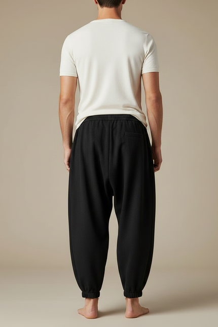 Pantalon Chinois Noir Ample Hiver Décontracté Homme - Molleton - vue 2