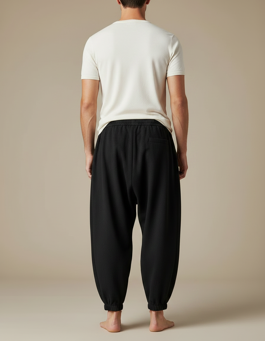 Pantalon Chinois Noir Ample Hiver Décontracté Homme - Molleton - vue 2