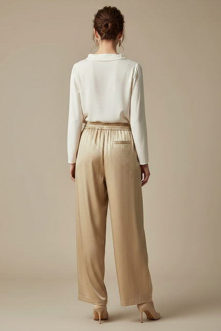 Pantalon Chinois Doré Satin Ample Fluide Élégant - vue 2