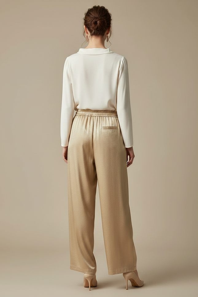 Pantalon Chinois Doré Satin Ample Fluide Élégant - vue 2