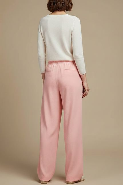 Pantalon Chinois Rose Ample Lin Décontracté Cordon - vue 2