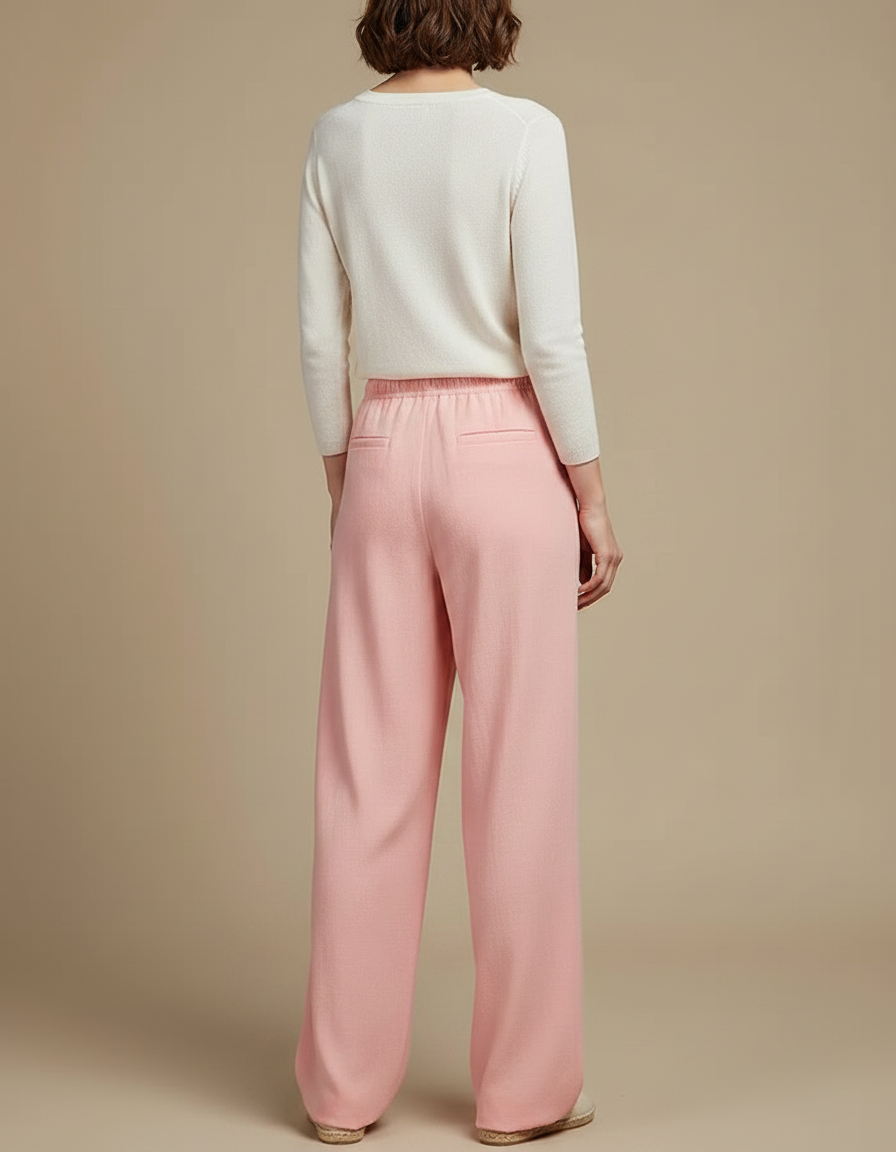 Pantalon Chinois Rose Ample Lin Décontracté Cordon - vue 2