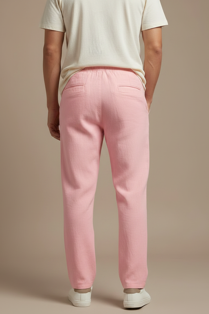 Pantalon Chinois Rose Coton Lin Ample Décontracté Homme - vue 2