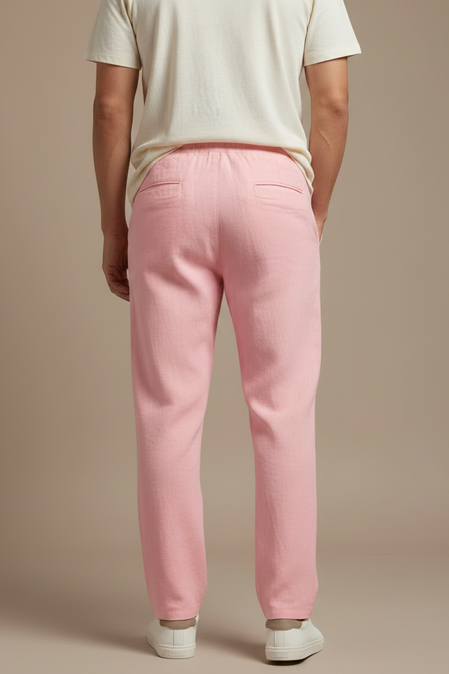 Pantalon Chinois Rose Coton Lin Ample Décontracté Homme - vue 2