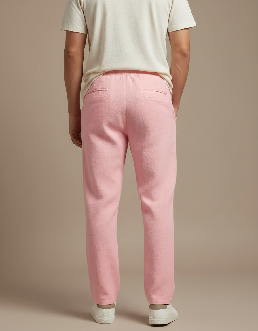 Pantalon Chinois Rose Coton Lin Ample Décontracté Homme - vue 2