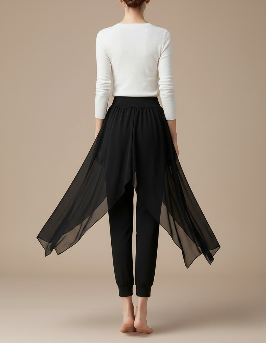 Pantalon Chinois Noir Chiffon Fluide Danse Femme - Maille - vue 2