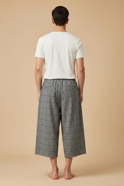 Pantalon Chinois Gris Ample Carreaux Décontracté Coton - vue 2