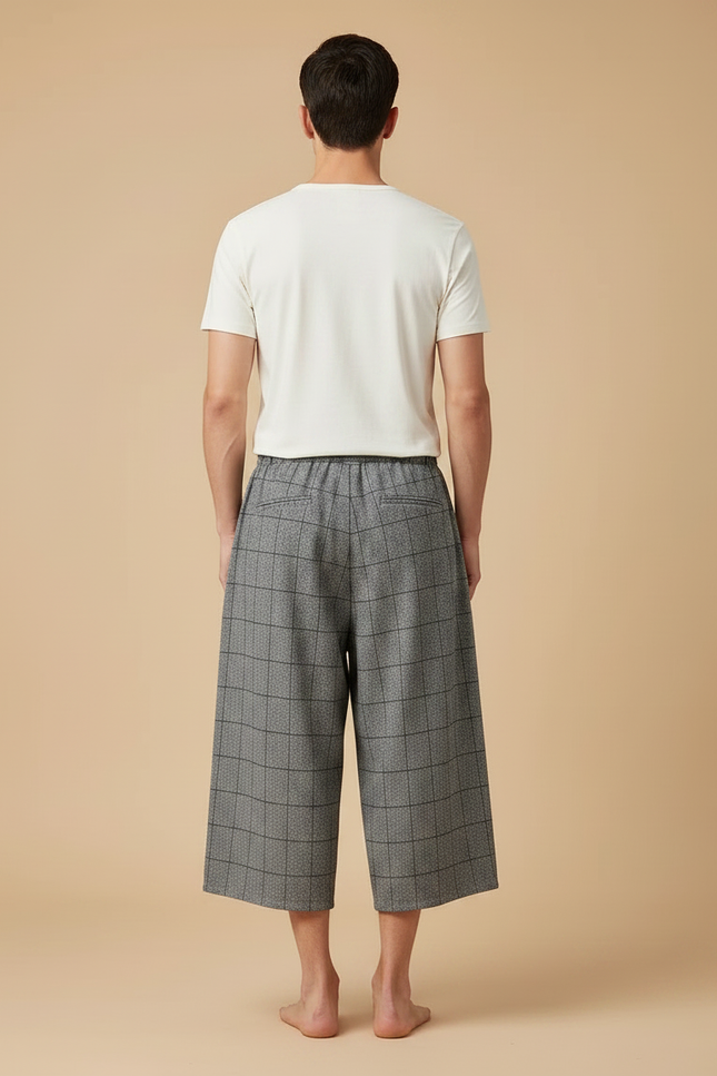 Pantalon Chinois Gris Ample Carreaux Décontracté Coton - vue 2