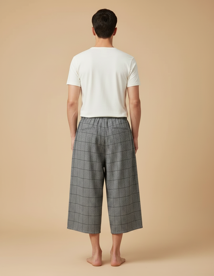 Pantalon Chinois Gris Ample Carreaux Décontracté Coton - vue 2
