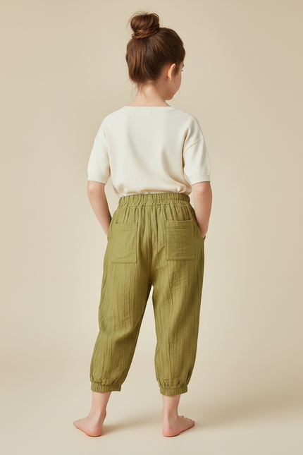 Pantalon Chinois Vert Ample Coton Enfant Fluide - Kaki Lin - vue 2