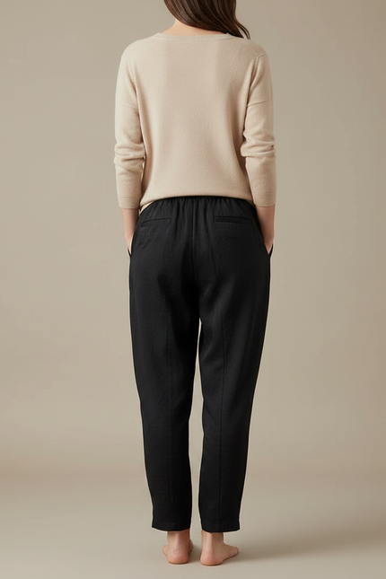 Pantalon Chinois Noir Fluide Ample Décontracté Femme - Viscose - vue 2