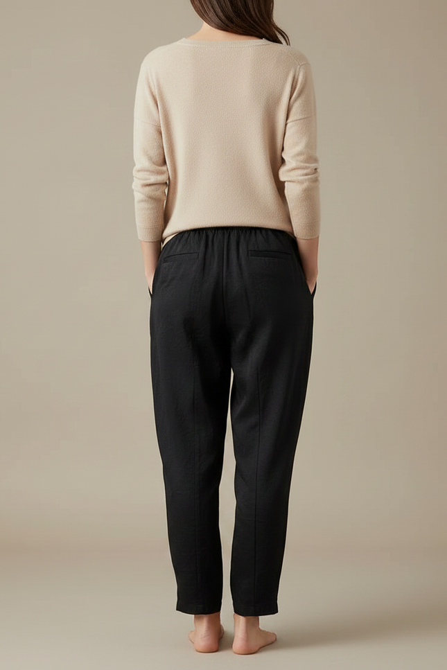 Pantalon Chinois Noir Fluide Ample Décontracté Femme - Viscose - vue 2