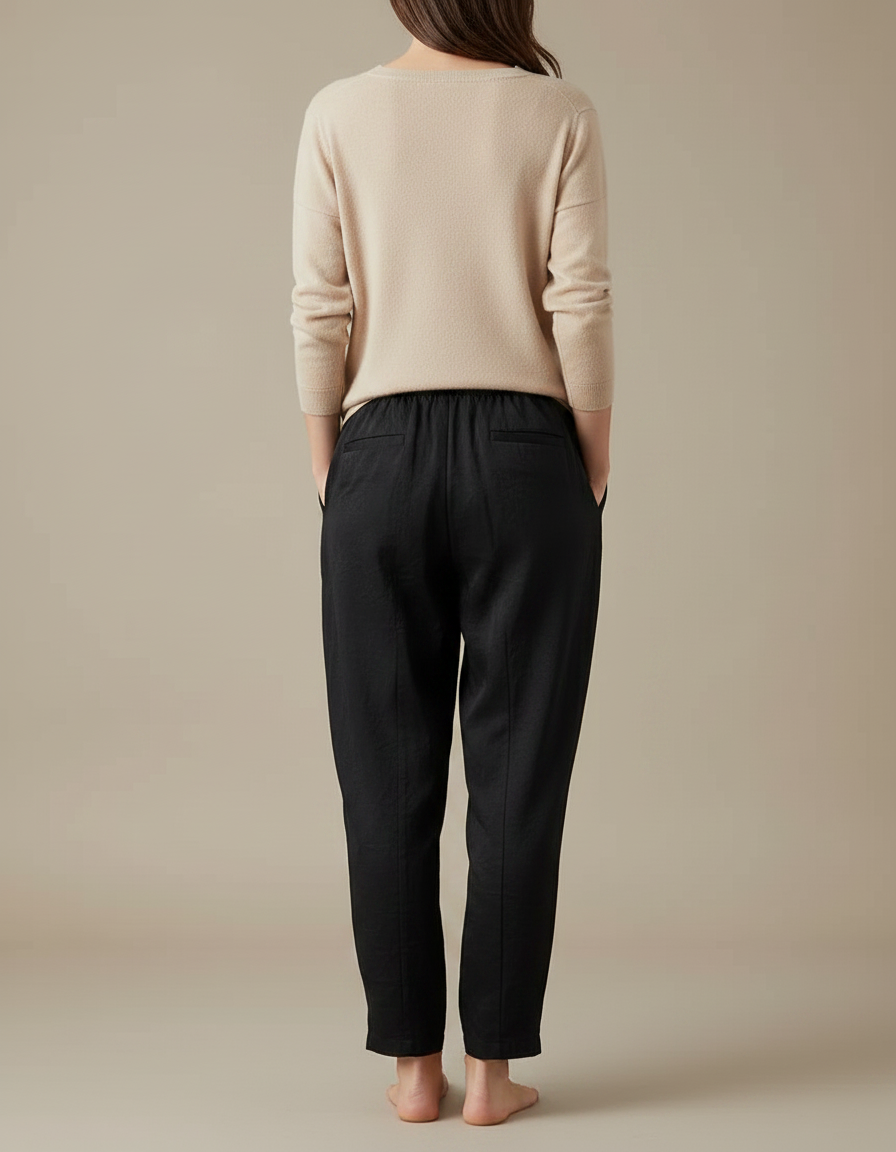 Pantalon Chinois Noir Fluide Ample Décontracté Femme - Viscose - vue 2