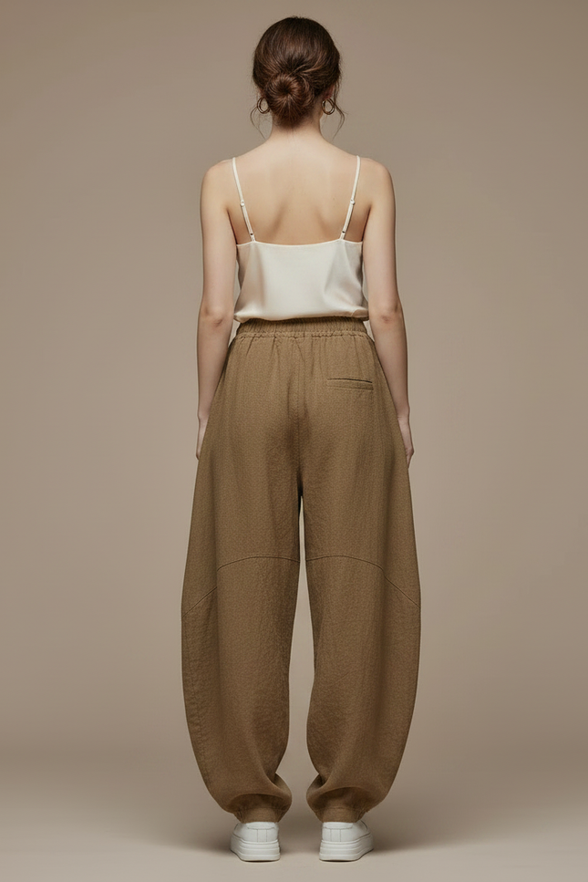 Pantalon Chinois Marron Ample Lin Sarouel Confortable - vue 2