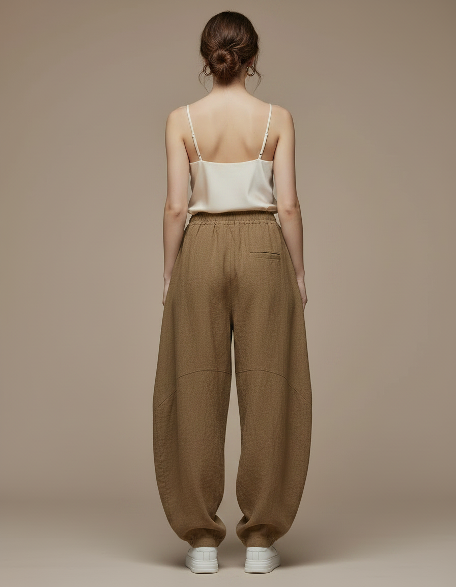 Pantalon Chinois Marron Ample Lin Sarouel Confortable - vue 2