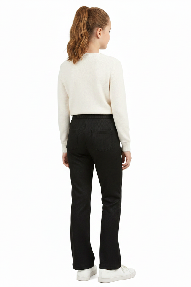Pantalon Chinois Noir Côtelé Élastique Fille Élégant - Cordé - vue 2