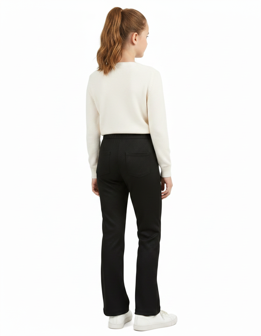 Pantalon Chinois Noir Côtelé Élastique Fille Élégant - Cordé - vue 2