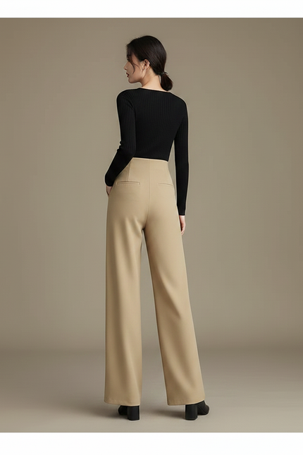 Pantalon Chinois Beige Ample Taille Haute Fluide Femme - Polyester - vue 2