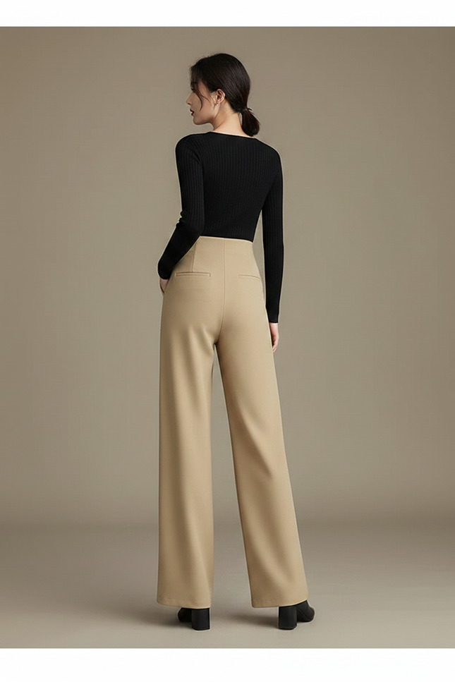 Pantalon Chinois Beige Ample Taille Haute Fluide Femme - Polyester - vue 2