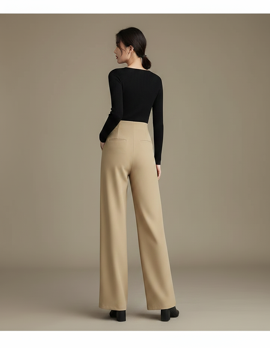 Pantalon Chinois Beige Ample Taille Haute Fluide Femme - Polyester - vue 2