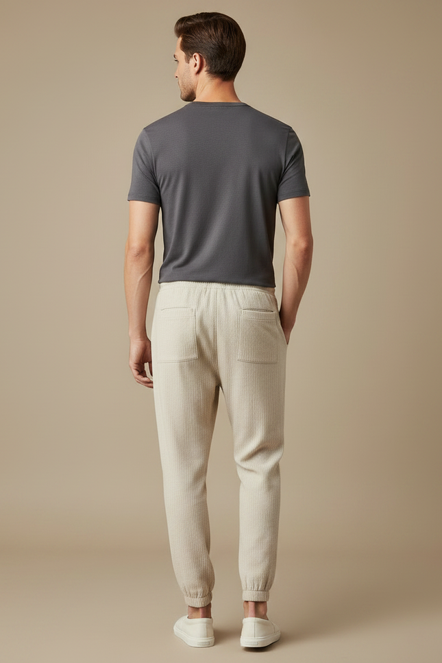 Pantalon Chinois Crème Côtelé Ample Décontracté Homme - Beige Cordé - vue 2