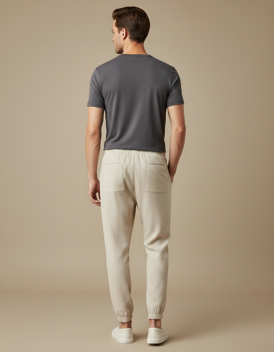 Pantalon Chinois Crème Côtelé Ample Décontracté Homme - Beige Cordé - vue 2
