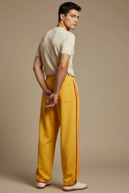 Pantalon Chinois Jaune Ample Bandes Rouges Sport - Molleton - vue 2