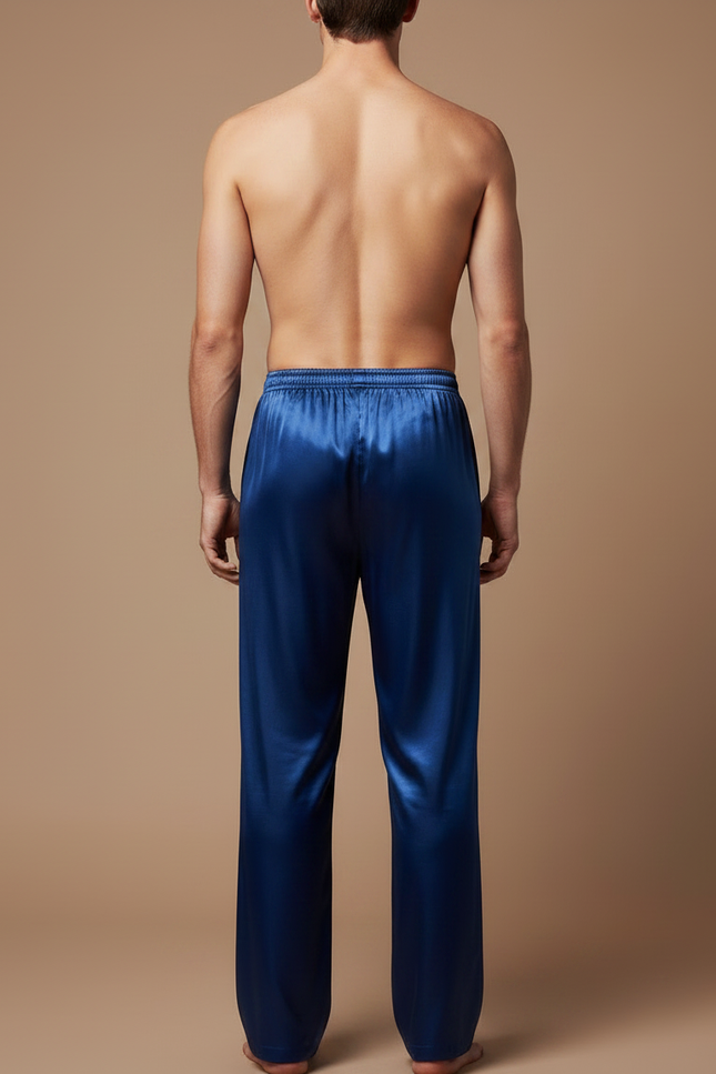 Pantalon Chinois Bleu Satin Fluide Ample Homme - Marine - vue 2