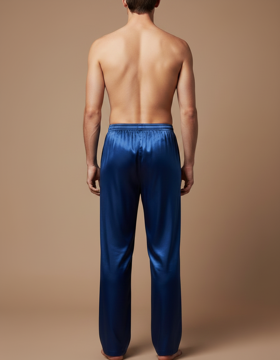 Pantalon Chinois Bleu Satin Fluide Ample Homme - Marine - vue 2
